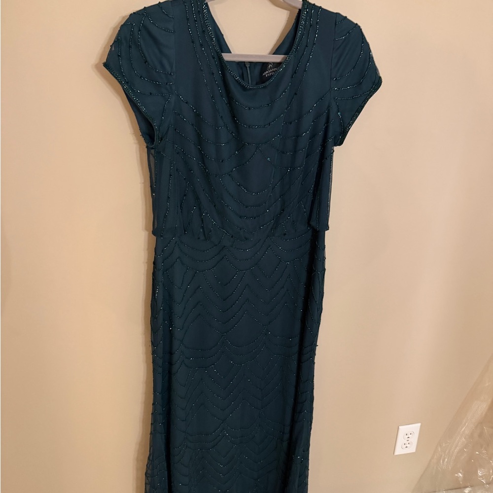 Adrianna Papell Teal Beaded Maxi Dress